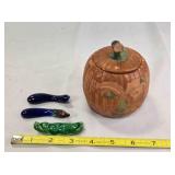 Vintage pottery Jack lantern & 3 ceramic veggies