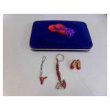 Purple Velvet w/Red Sequin Hat Jewelry Box w/2