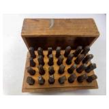 Vintage Letter Punch Stamp Set Wood Display Case
