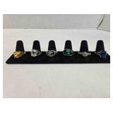 6 size 10 ladies rings; Large yellow round stone