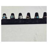 6 size 7 ladies rings; 3 turquoise; Cows heart