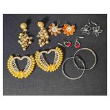 6 pair pierced earrings; 2 pair Macrame & shells