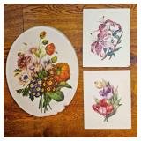3 Botanical Floral Flower Prints-unframed Vintage