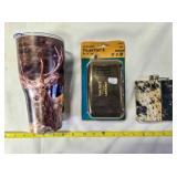 4-plug DC auto converter; cowhide covered flask