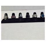 6 size 7 ladies rings; Clear oval; Turquoise
