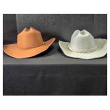 2 Cowboy Hats; White suede-like w/braided band