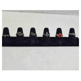 6 size 6½ ladies rings; Rose, wings, flower,