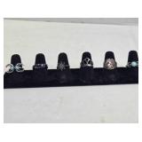 6 size 7 ladies rings; 2 quarter moons & turquoise
