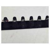 6 size 5 ladies rings; Double ring w/red stones