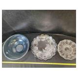 Pyrex mixing bowl, 12" across; Deviled egg tray