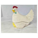 Vintage ceramic covered dish; Hen with her chicks