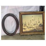 2 vintage wood picture frames; Oval 25"x15"