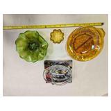 4 pieces cut glass; Amber 2 partition dish, 7½"