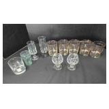 5 lowball glasses; 2 brandy glasses