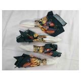 4 autumn theme napkins & napkin rings