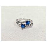 Size 10 ladies ring w/2 blue heart-shaped stone