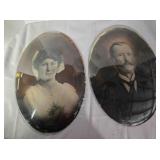 2 vintage portraits, unattached domed glass