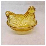Hen Chicken on Nest-Amber Glass-no chips or