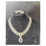 Silver necklace w/black stone; 1 matching earring