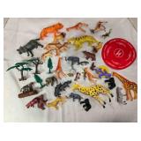 35 wildlife figurines & landscape; frisbee