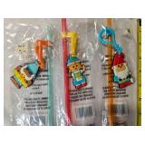 3 Party straws w/figurines; school collection