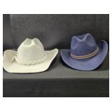 2 Cowboy Hats; White suede-like w/braided band