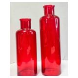 2 Red Glass Vases made in Spain, 23½" & 19½"