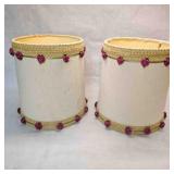 2 Beige Fabric Covered Lamp Shades w/ mauve roses