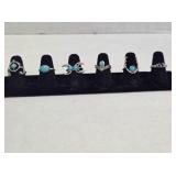6 size 6 ladies rings; 5 turquoise; Purple round