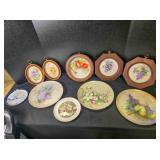 3 - 9" diameter framed hanging painted plates