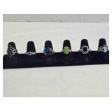 6 size 8 ladies rings; 5 turquoise; plain