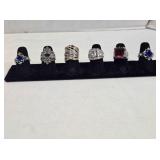 6 size 6 ladies rings; Square blue stone