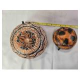 2 engraved, painted Nativity gourds w/stands