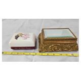 Porcelain jewelry box & beveled mirror on stand