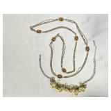 2 necklaces; Silver w/amber beads
