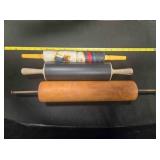 3 rolling pins; Vintage steel core wood