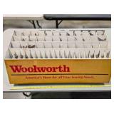 Woolworth metal display rack for zippers, lace