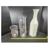 2 Glass hurricane candle holders, 16" & 8" tall
