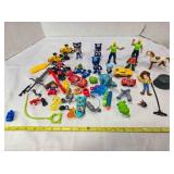 Action figures, toy parts, cars