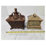 2 decorative boxes, 1 w/artificial maple leaves
