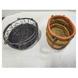 2 baskets; Colorful jute woven on stiff frame