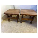 Pair Rustic Solid Wood End Tables 21X23X19 Tall
