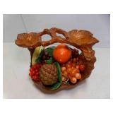 Hand Crafted Wood Fruit Basket Ceramic Orange &