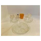 7 Vintage Pressed Glass Tableware; Featuring