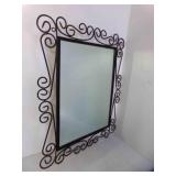 Vintage Wall Mirror Black Wrought Iron Scroll Work