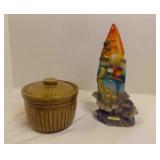 Vinatge Brown Ribbed Stoneware Bean Pot Made In