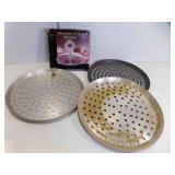 3 Perforated Pizza Pans, Silver Plate, Crystal