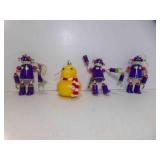 3 Purple Metal Robot Ornaments, Yellow Glitter
