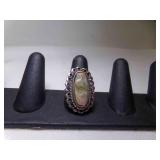 Vintage Sliver-tone Mother Of Peal Shell Ring W/