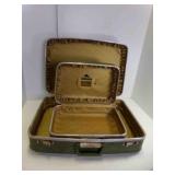 2 Vintage Hard Shell Green Suitcases No Keys